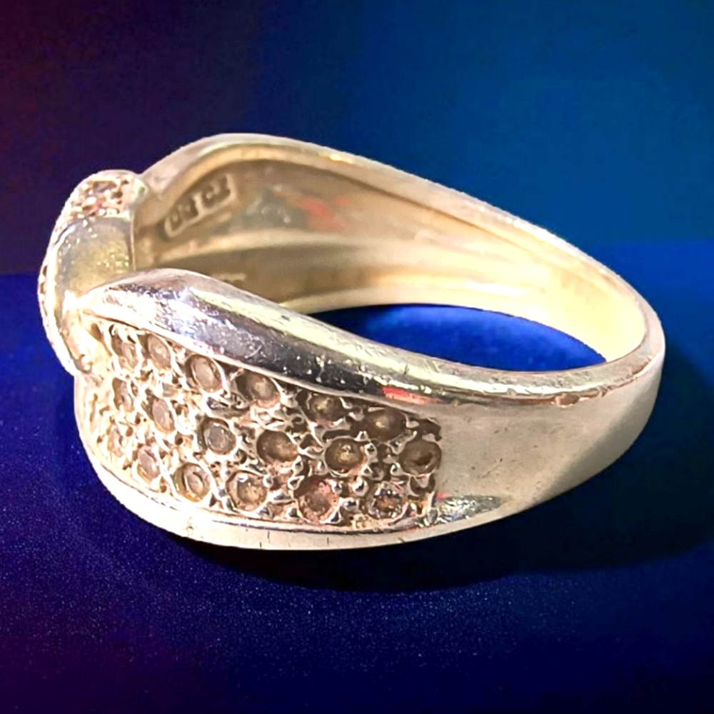 Diamonique CZ And Sterling Silver Thick Band Sparkle Ring